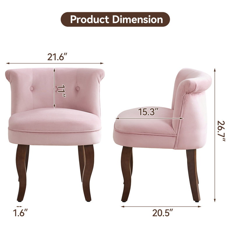 Tufted Upholstered Velvet Vanity Chair with Solid Wood Legs, Pink