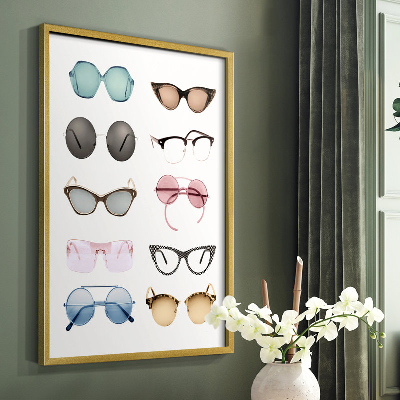 «Vintage Glasses II», reproduction encadrée - bois massif, H 14 po x l 11 po