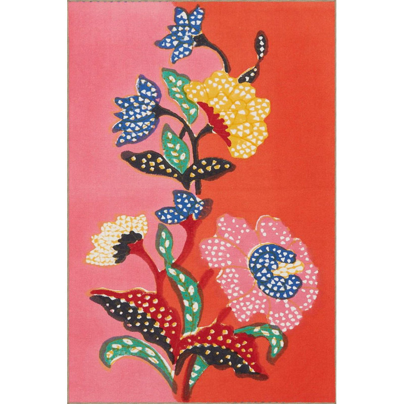 Tapis tissé à motif floral pastel, Sous-tapis carré 3 pi 3 po inclus