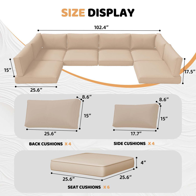 Ensemble de 14 coussins épais de 14 po pour l'extérieur, housse de coussin de patio pour l'extérieur, coussin de canapé hydrofuge