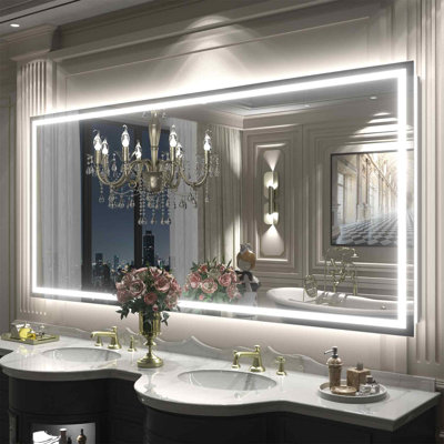 Miroir de salle de bain / meuble-lavabo en verre trempé à DEL certifié avant et arrière Wayfair Basics® avec garantie de 3 ans