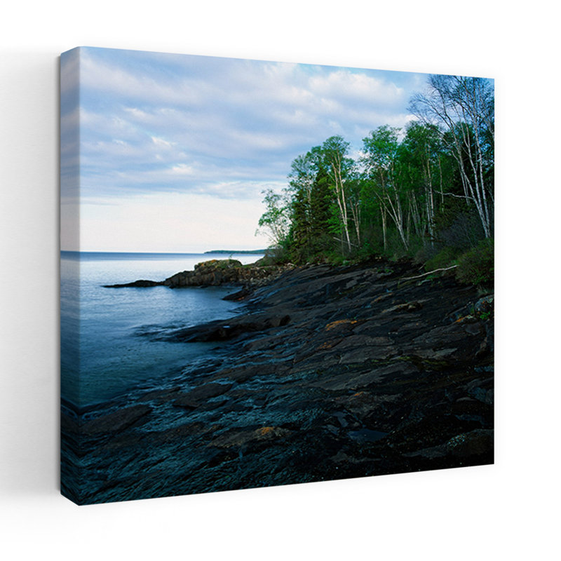 Rocks and trees along Lake Superior shoreline Cascade River State Park Minnesota USA. 1 Piece Wrapped Canvas Wall Art