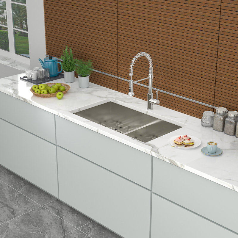 Double Bowl(50/50) Undermount Sink- 33"X19" Double Bowl Kitchen Sink 16 Gauge With Two 10" Deep Basin, Brushed Nickel