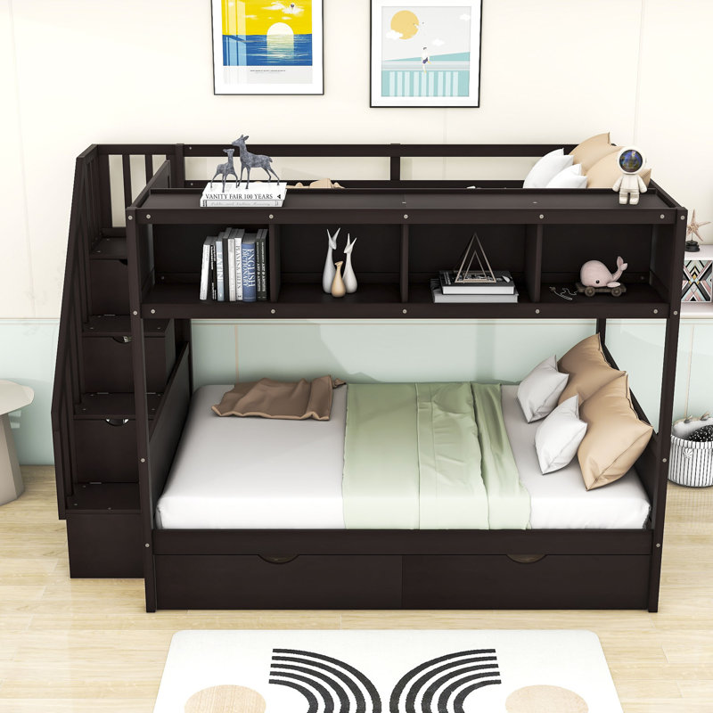 Ginevieve Kids Twin Over Full Bunk Bed with Drawers, Espresso