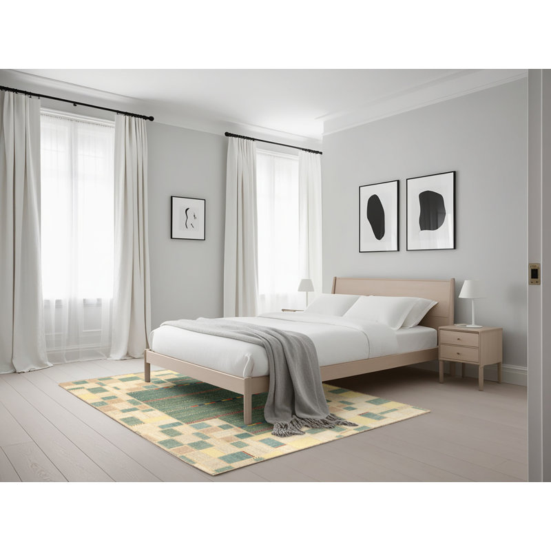 Tapis abstrait brun clair / vert, Rectangle 5 pi x 7 pi