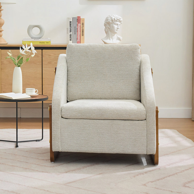 Fauteuil rembourré en tissu, Chenille beige