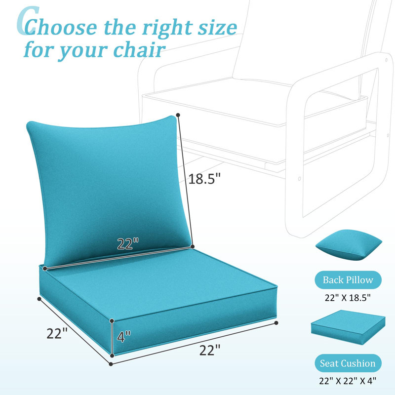 Outdoor Seat / Back Cushion, Lake Blue, 22" W x 22" D
