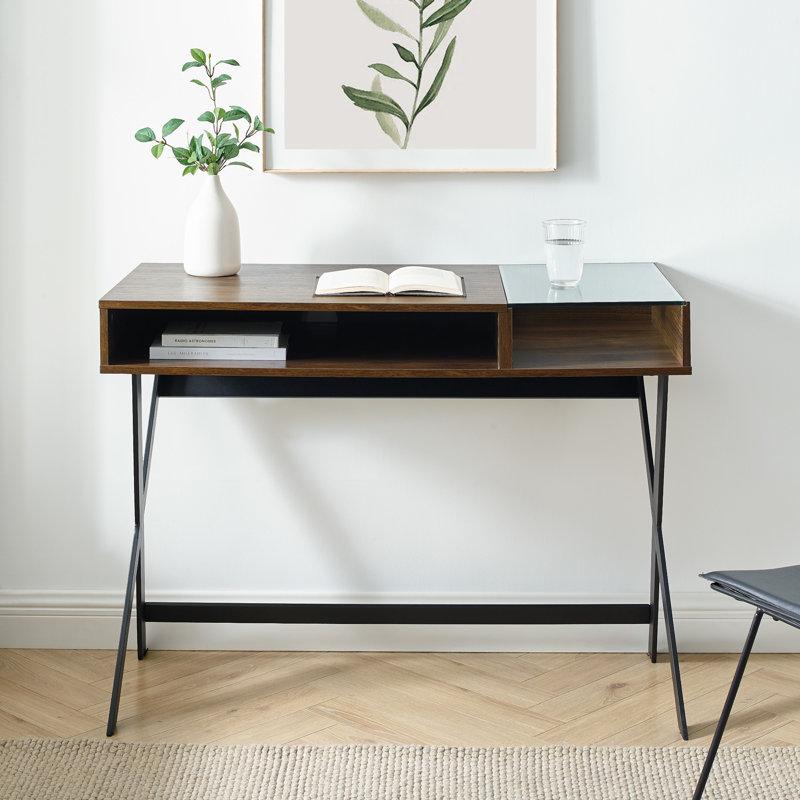 Queensbury Metal Base Writing Desk, Dark Walnut