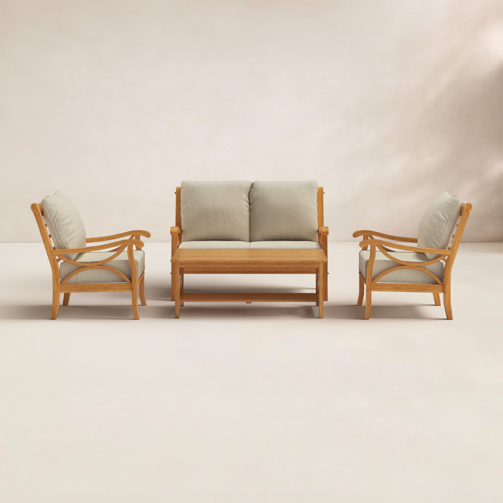 Brunswick 4-Person Teak Outdoor Seating Group With Cushions, Beige