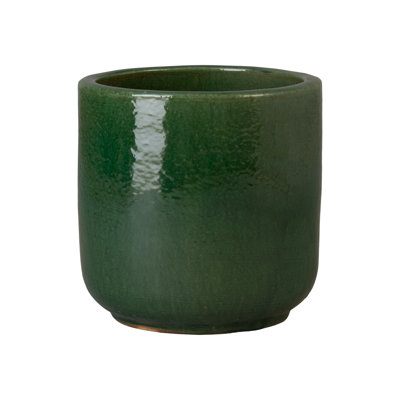 Pot à fleurs rond en céramique verte Barrel de 15 po (L 15 po x l 15 po x H 16 po) traitement à feu élevé avec trou de drainage