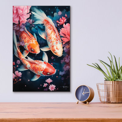 Art mural en verre Koi Carp and Peach Flowers par Momart