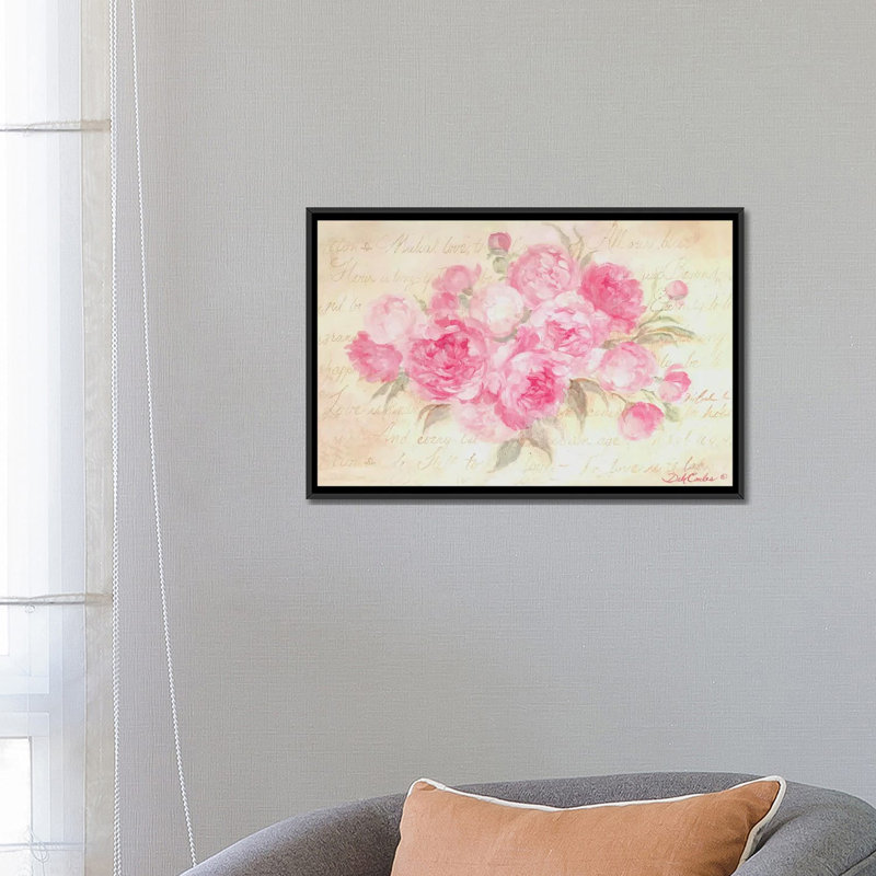 «Peony Passion», reproduction sur toile, H 18 po x l 26 po x P 1,5 po, Toile avec cadre noir, Pas de tapis
