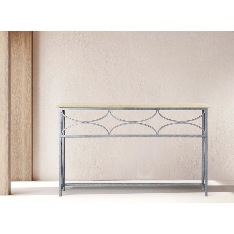 Diamond Console Table, Royal Silver, Lite Travertine