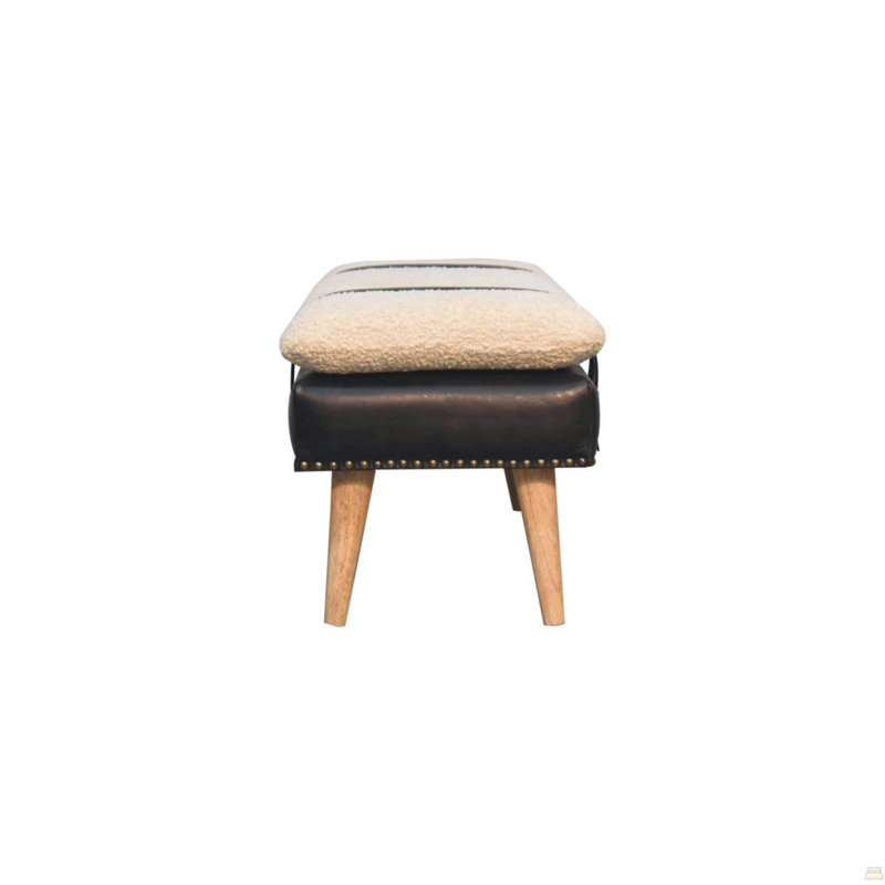 Banquette en cuir noir bouclé Boucle Buffalo, pieds nordiques, beige et noir, Noir