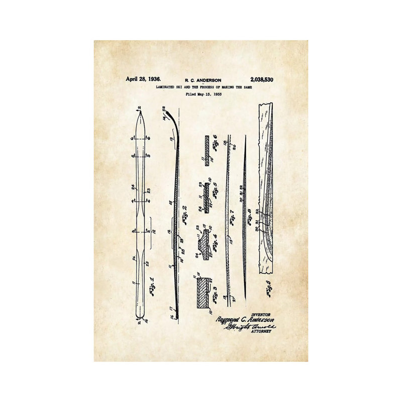 Snow Skis (1936) 1 Piece Wrapped Canvas Wall Art, 101.6 cm H x 66.04 cm W x 1.91 cm D