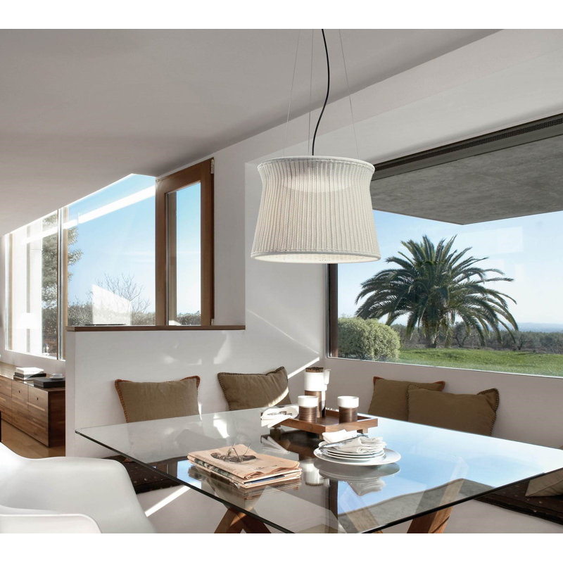 Luminaire suspendu tambour 1 lumière Syra, Ivoire blanc naturel