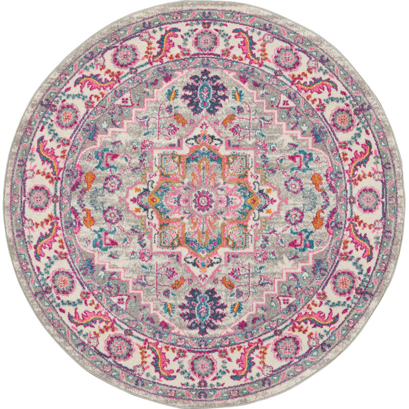 Tapis oriental gris clair / rose Verda, Rond 5 pi 3 po