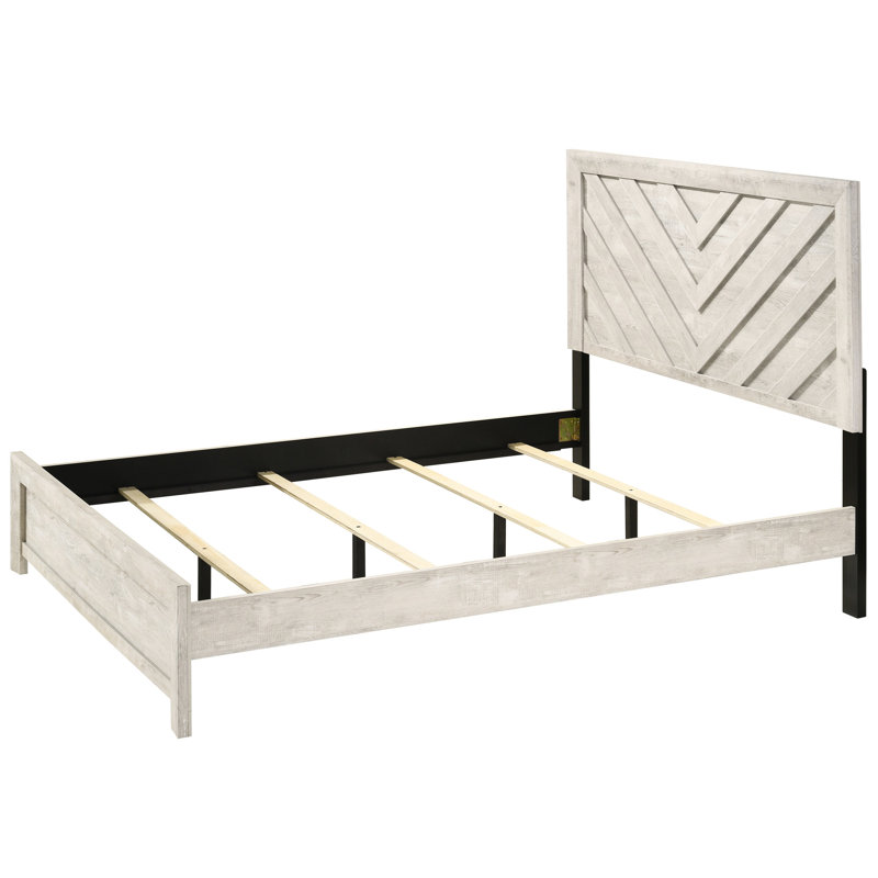 Lit simple de style rustique avec couleur beige et motif géométrique pour chambre à coucher