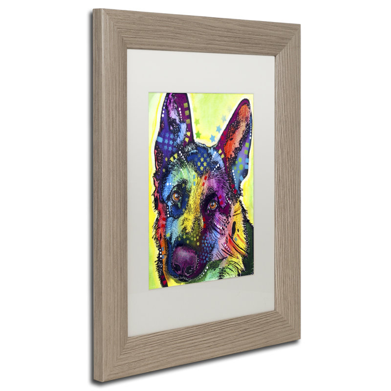 « german berger », impression, H 14 po x l 11 po x P 0,5 po, Cadre noir, Blanc