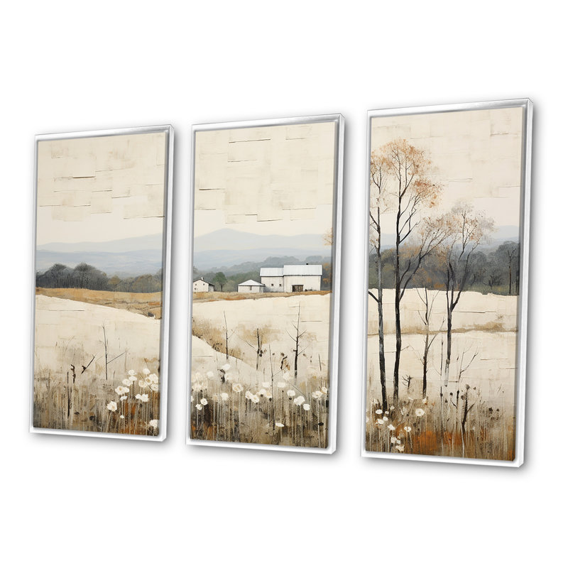«Bold Mute Tone Countryside Landscape I», ensemble d'art sur toile, Cadre flottant blanc, H 32 po x l 48 po x P 1 po