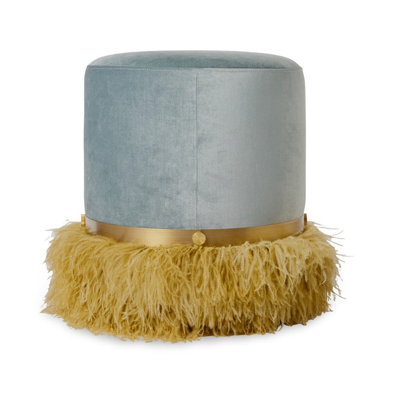 Ostrich Fluff Pouf, Silver/Gold