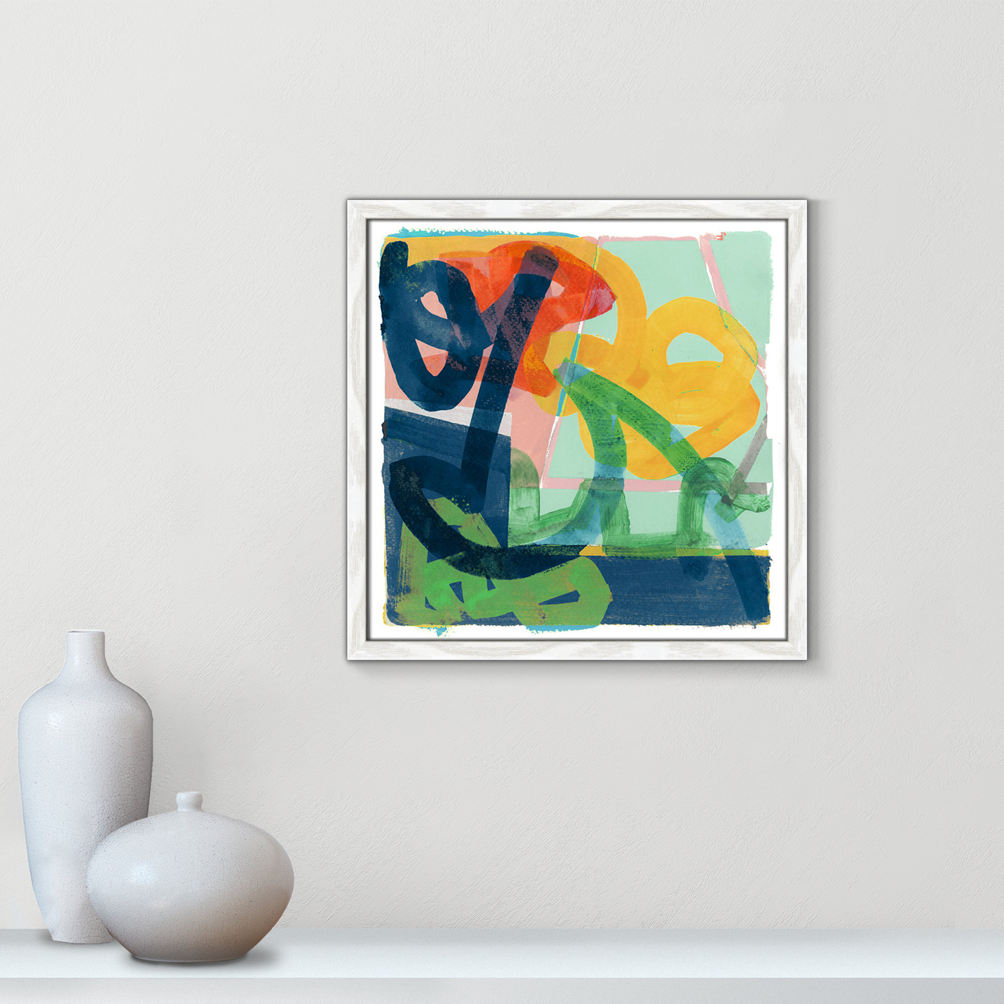 Link by Cartissi - Picture Frame Painting, 17" H x 17" W x 0.75" D, White Framed