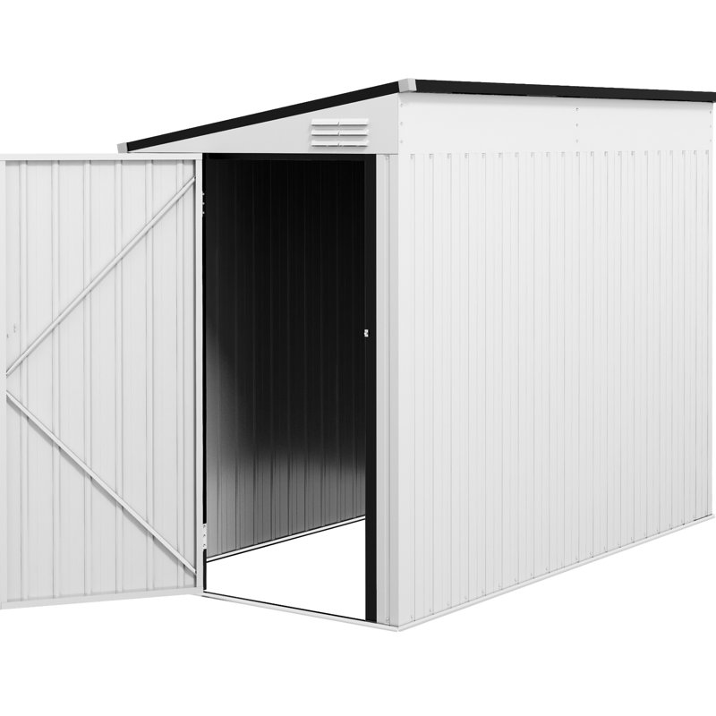 Metal Outdoor Storage Shed 4' X 7.7' - Lockable, Ventilated. Accommodates Lawn Mower, Bicycles. Galvanized Steel, White, Ideal For Backyard & Lockable Door, 2 Air Vents. Store Garden Tools, Bikes.