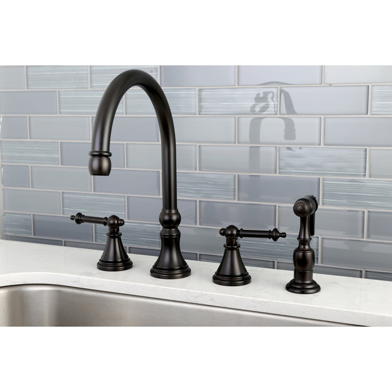 Kingston Brass Templeton Double-Handle 4-Hole Widespread Kitchen Faucet with Brass Sprayer, Oil Rubbed Bronze