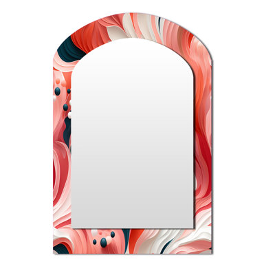Tropical Reef Rendezvous - motif rose - grand miroir abstrait, décoration murale asymétrique moderne, impression sur métal