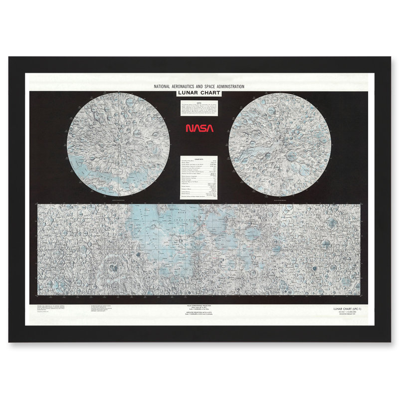 Space Nasa 1979 Lunar Chart Moon Map Data Diagram 1 Piece Single Picture Frame Wall Art