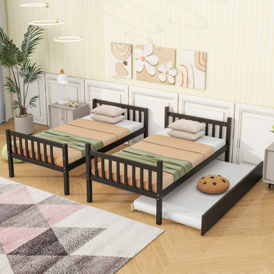 Lit superposé simple au-dessus de simple en bois d'hévéa avec lit gigogne, lit superposé convertible avec échelle et garde-corps de sécurité