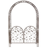 Metal Arched Birds And Leaves Garden Arbor With Gate