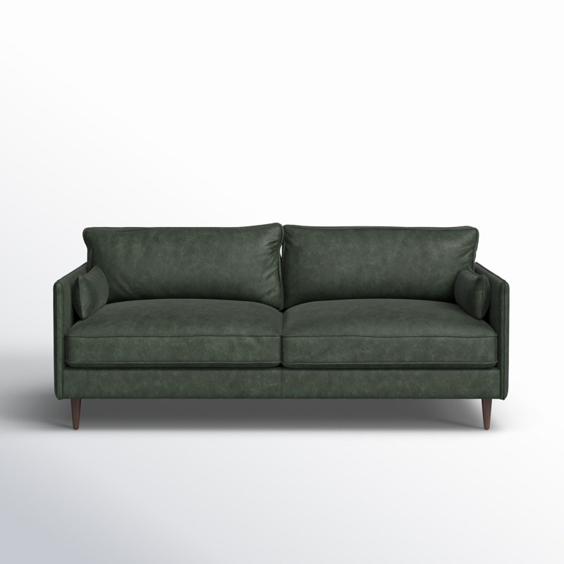Ashford 76" Genuine Leather Square Arm Sofa, Almond Beech, Eden Sage Top Grain Leather