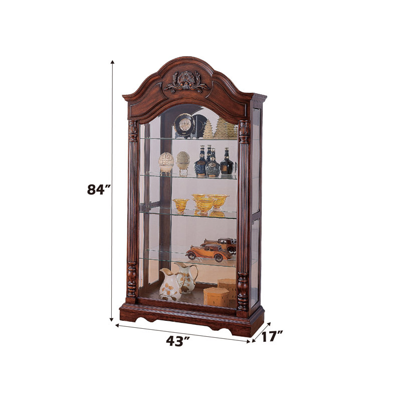 Elegant Cherry Transitional Style Lighted Curio Cabinet with Glass Shelves