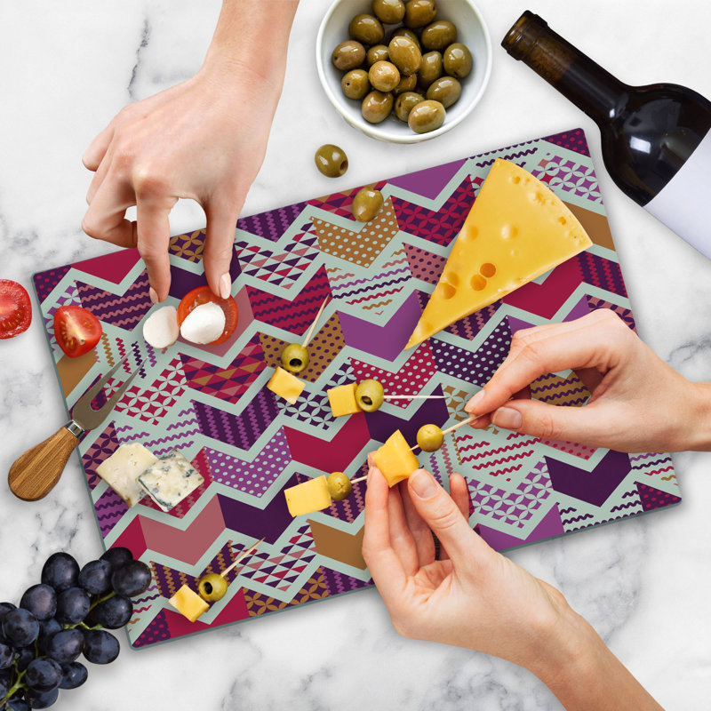 Ambesonne Colorful Cutting Board Large Size Arrow Chevron Geometry Multicolor