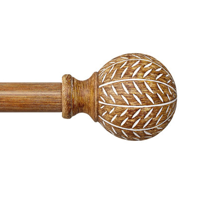 Tringles à rideaux en bois pour fenêtres de 48 à 84 pouces, tringles à rideaux de 1 po de diamètre avec faîteaux imitation bois à motif de feuille de grain, ensemble de tringles à rideaux robustes réglables Boho, 36 à 88 po, couleur: bois naturel