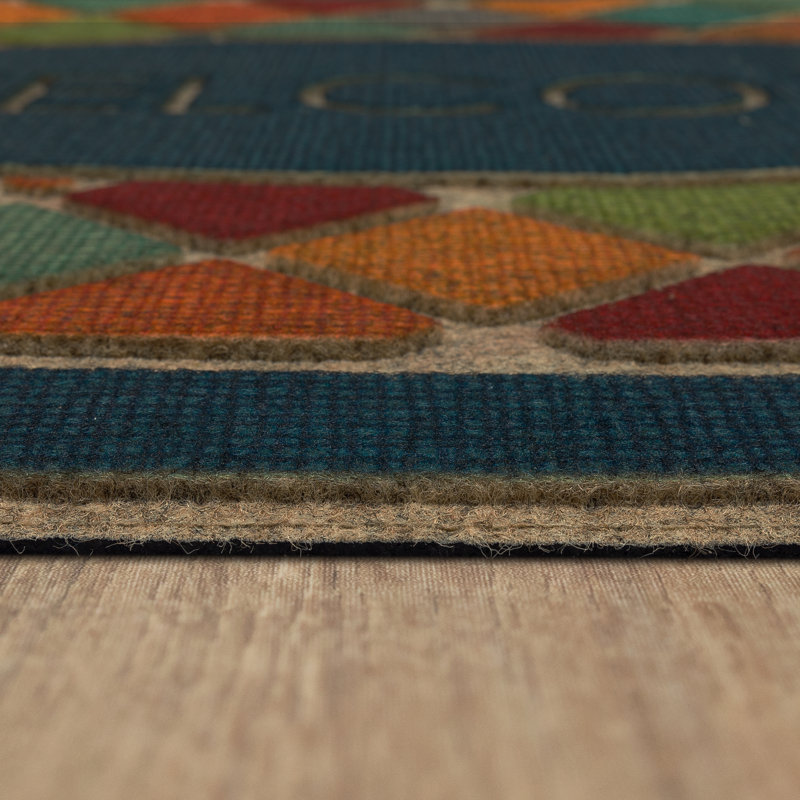 Ramonita Welcome Tile Recycled Rubber All Weather Outdoor Door Mat, Aqua
