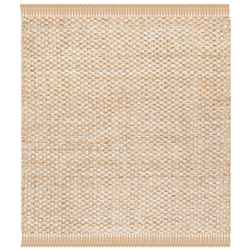 Tapis de couleur unie à tissage plat en fibre naturelle Seiber, Carré 6 pi
