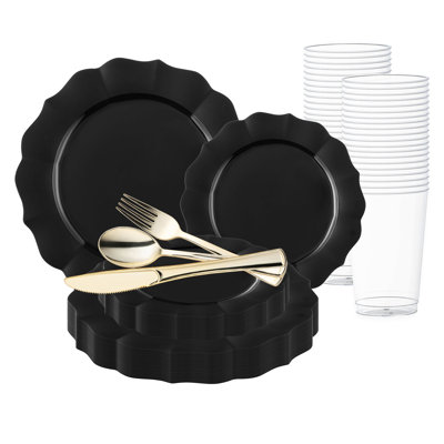 Ensemble de 30 pièces en plastique noir rond en forme de lotus pour mariage