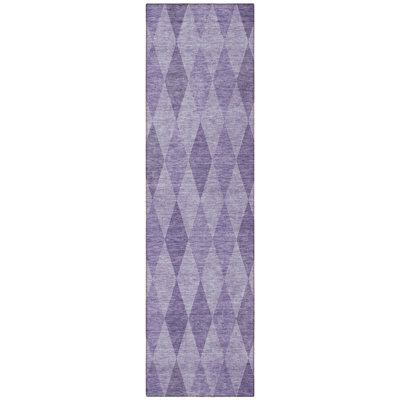 8' Runner Purple Geometric Washable Non Skid Indoor Outdoor Runner Rug