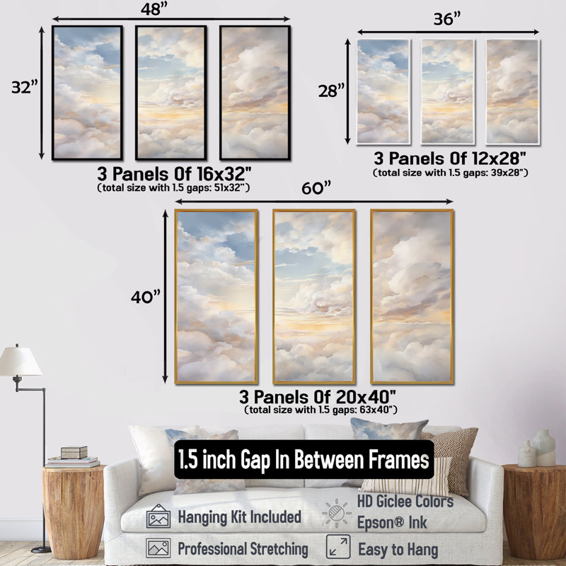 Ensemble de décorations murales Clouds Charm In Winter, Cadre flottant doré, H 28 po x l 36 po x P 1 po