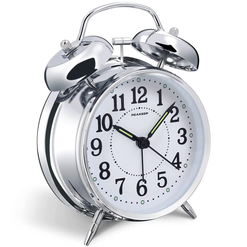 Modern & Contemporary Analogue Metal Quartz Movement / Crystal Tabletop Clock with Alarm, Chrome