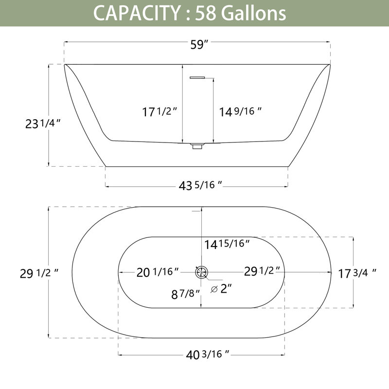 59'' x 30'' Freestanding Soaking Acrylic Bathtub