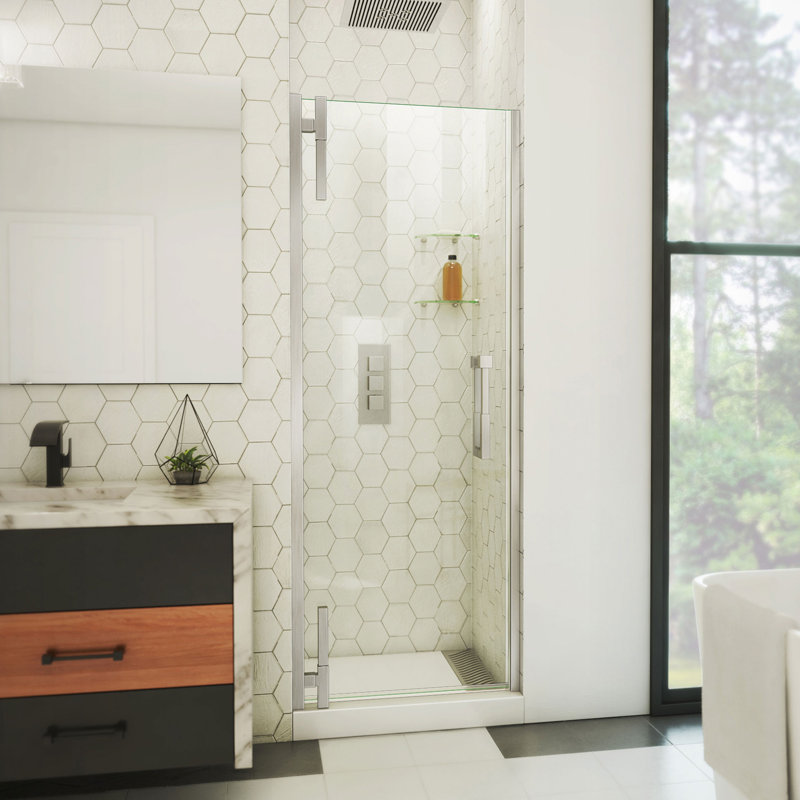 DreamLine Ascend 31 1/4 - 32 inch W x 72 inch H Frameless Pivot Shower Door in Brushed Nickel, Brushed Nickel, 32"