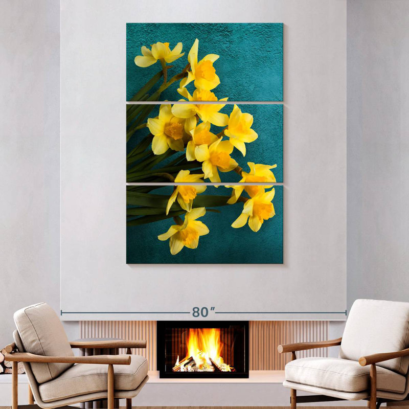 Harnek Daffodils On Teal, 74" H x 48" W