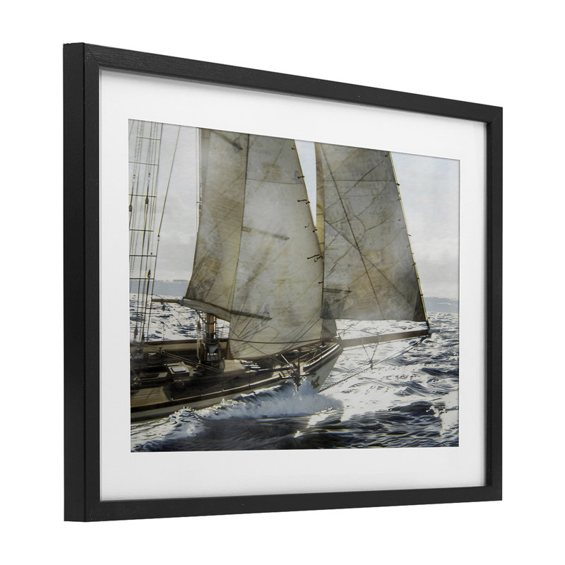 «Ship Sails In Motion», reproduction encadrée sous verre, design par LSR Design Studio, H 14 po x l 20 po, Cadre noir minuit