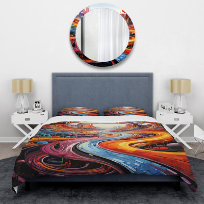 Colorful Race Tracks Of Surrealism Land 1 - Race Tracks Duvet Cover Set