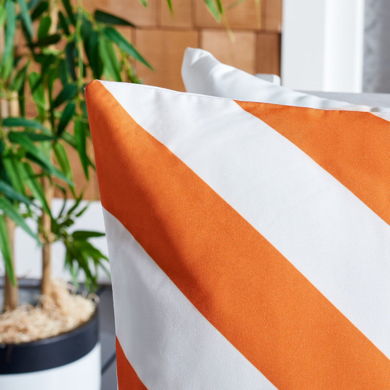 Kadyn 18" Square Orange Outdoor Pillow with Chevron Stripes