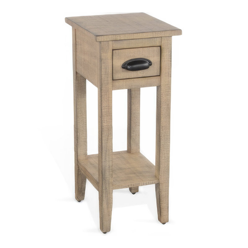 Komor Solid Wood End Table, Beach Pebble