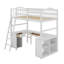 Lit mezzanine simple avec tiroirs, armoire, tablettes et bureau